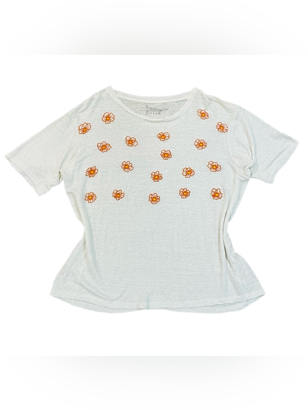 Anthropologie Banner Day Linen Embroidered California Poppy Flower Top Size 4 XL